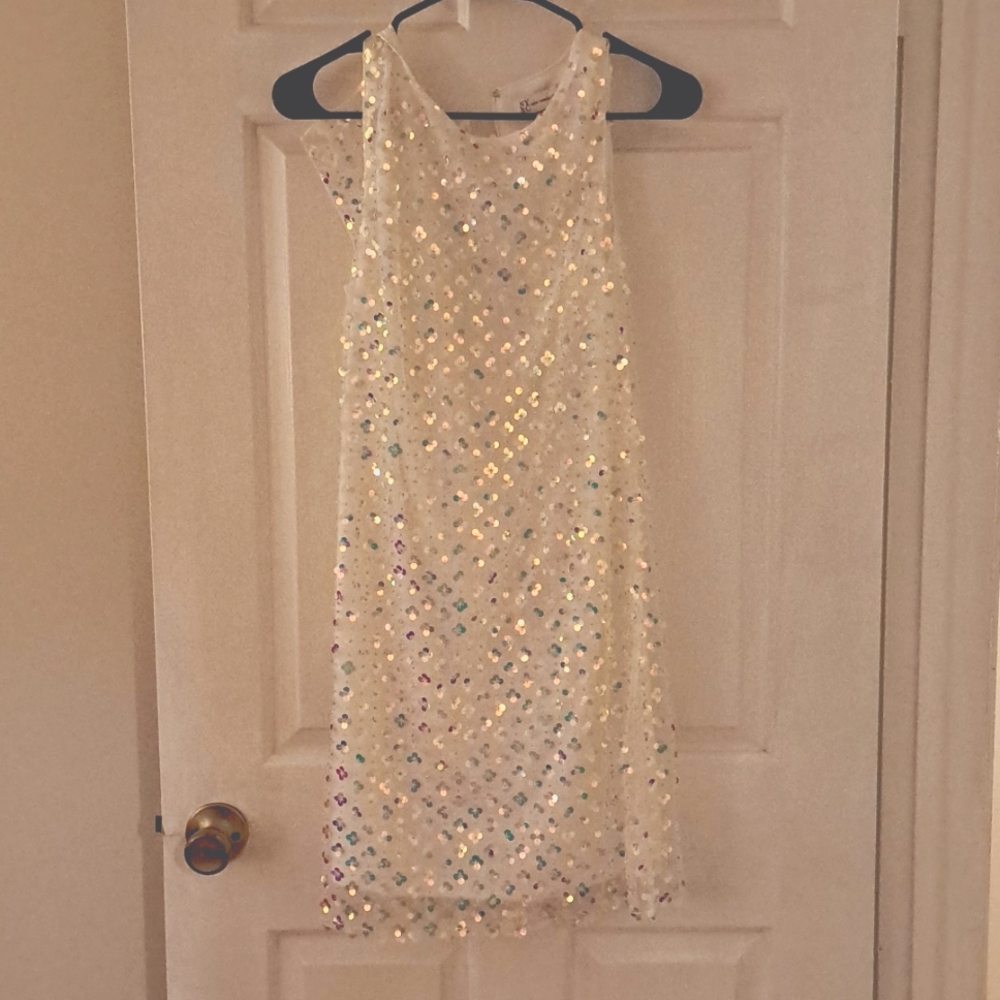 New York & Company Sequin Dress - Cream and Silver